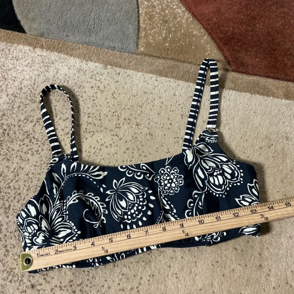 Seafolly Floral Bralette Bikini Top Womens 12 Navy White Striped Straps Swimwear